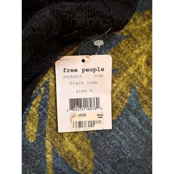NWT Free People Black Lace Flocked Navy Blue Velvet Mini Dress Size Medium - Picture 6 of 9